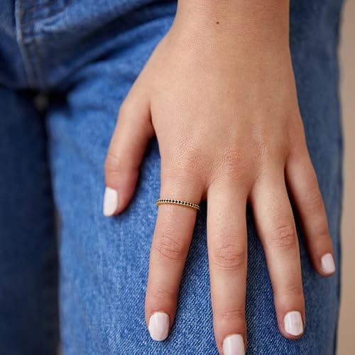 PAVOI 14K Gold Plated Sterling Silver Colored CZ Stones Stackable Ring | Simulated Diamond Eternity Bands for Women thumbnail 4