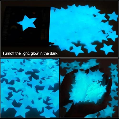 AM AMAONM 100pcs Glow in The Dark Luminous Stars Fluorescent Noctilucent Plastic Wall Stickers Murals Decals for Home Art Decor Nursery Ceiling Wall Decorate Kids Babys Bedroom Room Blue thumbnail 3