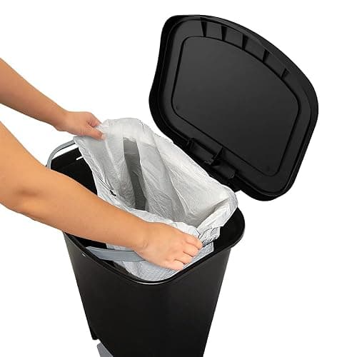 Glad 13 Gallon Trash Can | Plastic Kitchen Waste Bin with Odor Protection of Lid | Hands Free with Step On Foot Pedal and Garbage Bag Rings, Black thumbnail 9