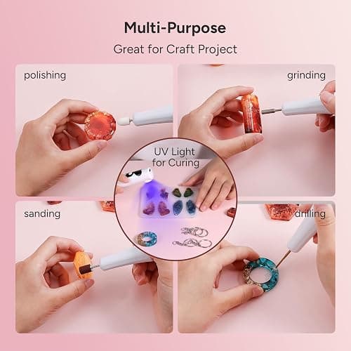 Resin Polishing Kit, Winartton Cordless Rotary Tool Kit for Resin Molding, Manicure, Wooden DIY Crafts, Electric Resin Drill with UV Light, 5-Speed Adjustable, 138 PCS Jewelry Making Kit thumbnail 5