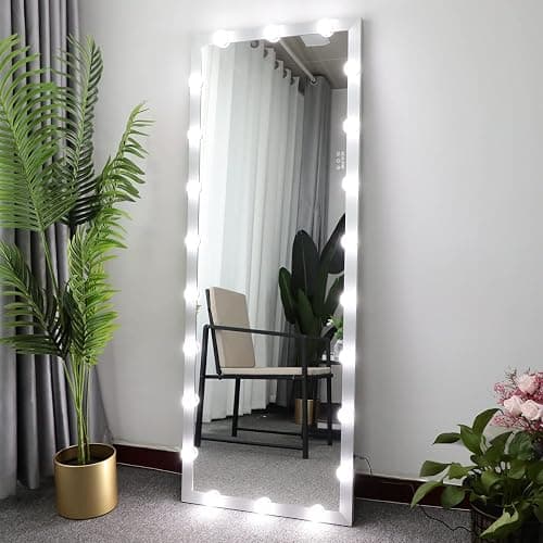 Majnesvon 65" x 24"Full Length Mirror with Lights and Stand Touch Control - Wall Mounted and Floor Standing,LED Lighted Full Body Dressing Mirror for Bedroom,Dimming&3 Color Modes (Silver) - Image 1