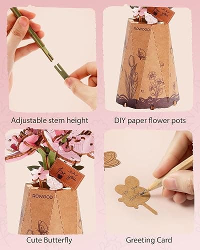 Rowood 3D Puzzles for Adults,DIY Wooden Cherry Blossom Bonsai Tree Botanical Collection Building Craft Kits for Women,Christmas/Birthday Gift- Sakura thumbnail 6