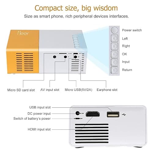 Mini Projector, Meer Portable Pico Full Color LED LCD Video Projector for Children Present, Video TV Movie, Party Game, Outdoor Entertainment with HDMI USB AV Interfaces and Remote Control thumbnail 3