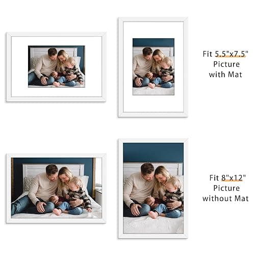 Picrit 8x12 Picture Frame Set of 12, Display 6x8 with Mat or 8x12 without Mat, Photo Frames for Wall Mounting or Table Top Display, White thumbnail 4