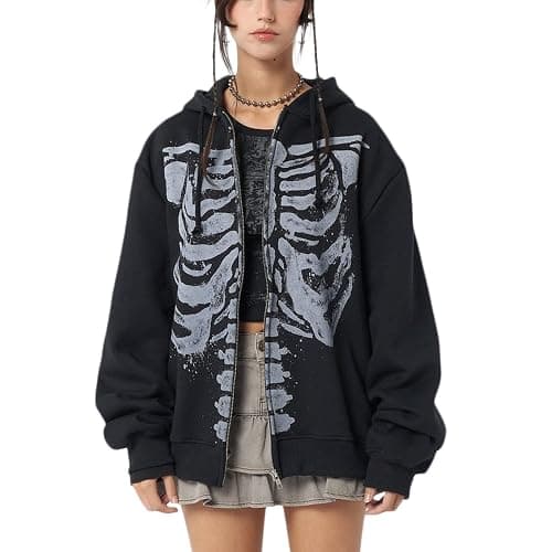 Yuemengxuan Womens Y2K Zipper Hoodie Long Sleeve Sweatshirt Harajuku Punk Grunge Tops Oversized Vintage Streetwear - Image 1