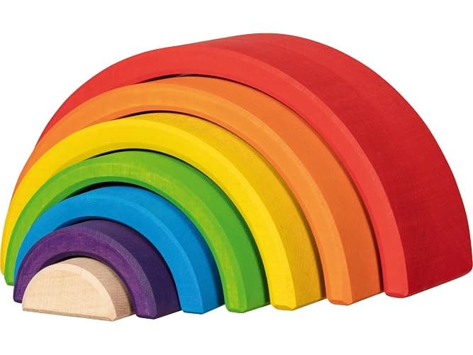 goki 58479 - Bausteine, Kleiner Regenbogen - aus hochwertigem Ahornholz - goki Evolution - 7 Teile - Bunte Farben auf Wasserbasis - Made in EU - Image 1