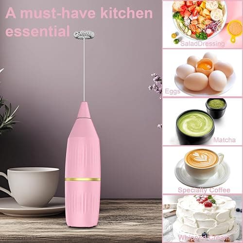 Handheld Milk Frother Wand for Coffee, Matcha, Latte, Cappuccino, Hot Chocolate, Egg, Pink thumbnail 5