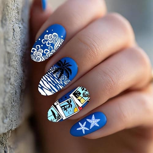 Arbuya Tropical & Ocean Nail Stamping Plates Set of 3 - Palm Leaves,Starfish, Coral, Stripes & Summer Drinks Design Template for Beach Nail Art DIY Print Manicure Salon Design Supplies Tool thumbnail 7