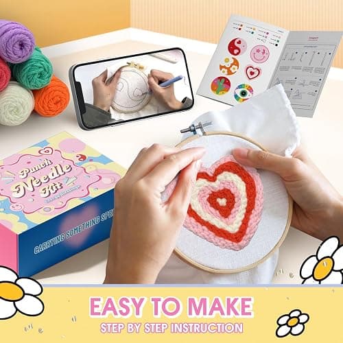 yuegool 6PCS Energy Punch Needle Coasters Kit - DIY Embroidery Set for Adult Beginners, Art Craft Supplies with Patterns, Functional Tools, Yarn, Hoop, and Coaster Holder thumbnail 4