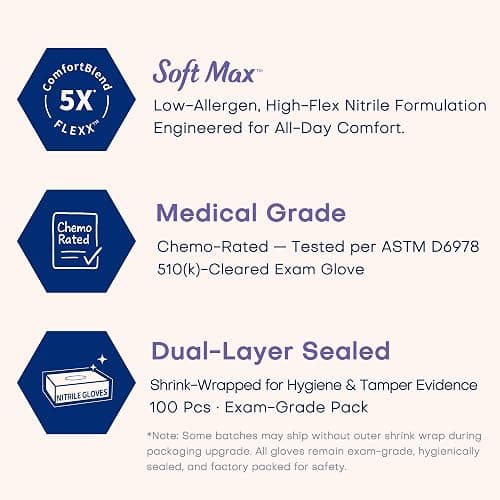 Supmedic Medical Soft Max™ Nitrile Disposable Gloves, 100 ct Latex-Free Powder-Free Chemo Rated Food Safe Cleaning Exam Glove thumbnail 2