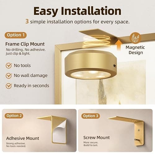 EZVALO Picture Lights for Wall, 2000mAh Rechargeable Battery Magnetic Poster Lights with 3 Color Temps & 12 RGB, Remote Dimmable Timer Painting Light, Wall Decor Light for Art Display, Frame (3 Pack) thumbnail 3