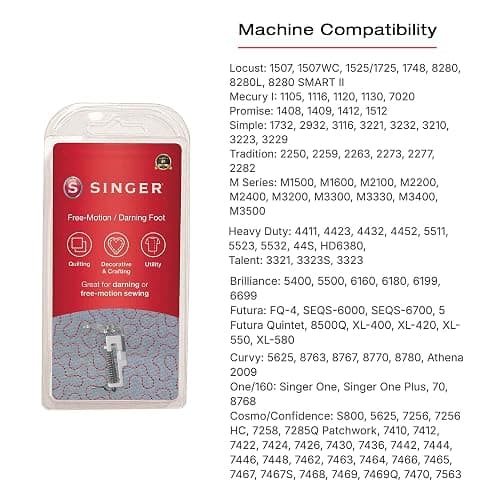 SINGER® Darning & Free Motion Embroidery Foot | Sewing Machine Presser Foot for Quilting, Monogramming & Thread Painting | Fits Low-Shank Machines | Repair & Decorative Sewing thumbnail 4