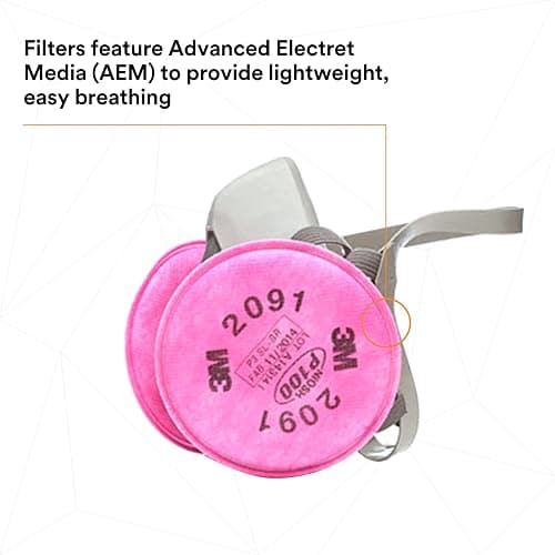 3M Half Facepiece Reusable Respirator Assembly Kit 6191, Size Small, P100, Lightweight, Comfortable, Easy to Adjust, Includes 2091 Particulate Filter, Welding, Soldering, Asbestos thumbnail 5