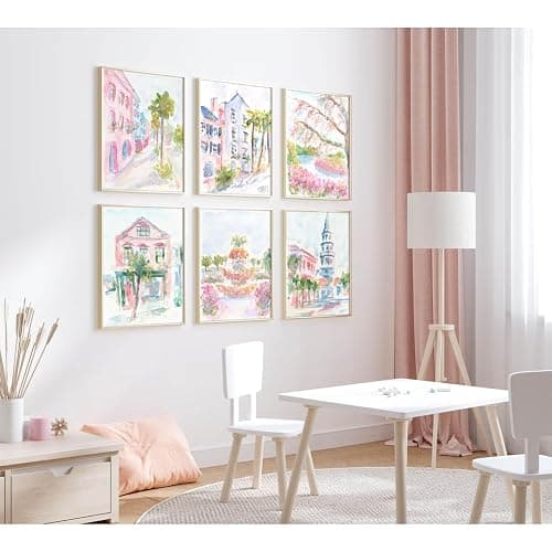 Charleston South Carolina Wall Art Preppy Posters Pictures Pastel Pink Canvas Wall Decor Aesthetic Coquette Posters Wall Art Trendy Watercolor Wall Decor Church Street Pictures 8x10x6 Inch Unframed thumbnail 6