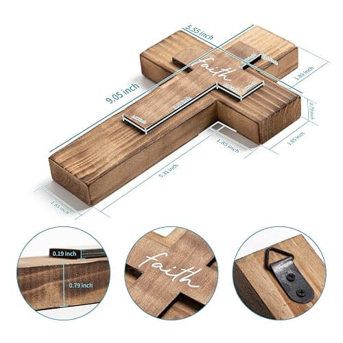 OKSQW Wall Wooden Cross Christians Cross Spiritual Religious Cross Gifts With Hook On Hanging Wall Or Table With Faith For Church Home Room Decoration For Christmas Cross (5 colors available) - Faith thumbnail 2