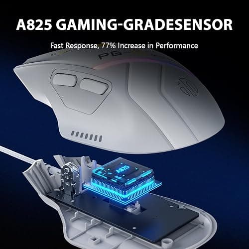 INPHIC PG1 Wired Computer Gaming Mouse Ergonomic, 12800 DPI High-Precision, 6 Programmable Buttons, RGB Backlit for Gaming - White Gray thumbnail 2