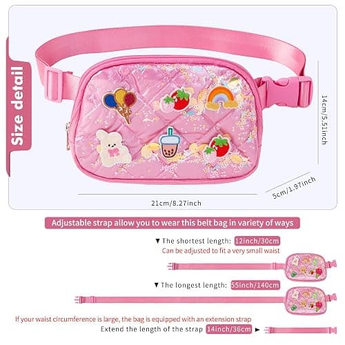 Cute Diy Pink Waist Fanny Pack for Girls, Crossbody Bag Purse Belt Bag,Dance Recital Birthday Gifts for 3 4 5 6 7 8 9 10 11 12 Year Old Kids. (912Rose red) thumbnail 5