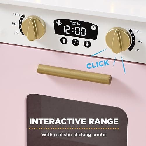 Best Choice Products Toddler Kitchen Playset, Wooden Cottage Kids Play Kitchen with 5 Accessories, Toy Storage, Scalloped Edge, and Pretend Play Microwave, Oven, Clicking Knobs - Pink thumbnail 5