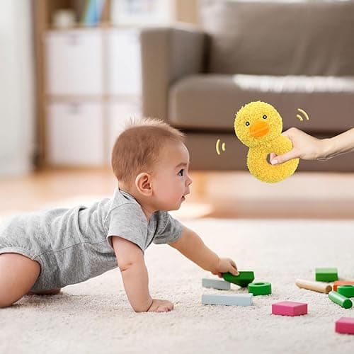 Doindute Baby Duck Soft Rattle Toy, Plush Duck Infant Shaker Rattle Easy-Grasp Stuffed Animal Toy, Gifts for Newborns Babies Toddlers Boys Girls, Yellow, 5.3 Inches thumbnail 6