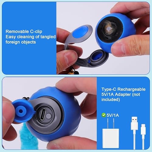 BABORUI Interactive Cat Toy Ball - Automatic Interactive Cat Toys for Indoor Cats with 3 Tails, 2 Speeds Rechargeable Cat Enrichment Toys for Small/Medium/Large Cats to Keep Them Busy(Blue) thumbnail 7