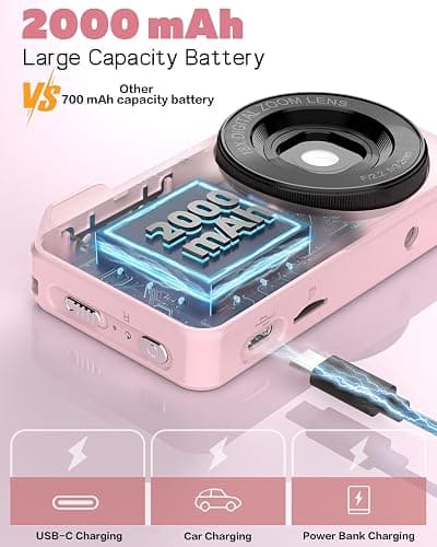 Vitaler Digital Camera, Autofocus 48MP 4K Camera for Photography with 32GB Card, Portable Compact Point and Shoot Digital Camera for Teens Adult Beginner Kids with Metal Shell, 2000 mAh Battery thumbnail 3