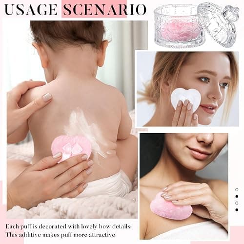 Tioncy 3 Pcs Large Body Powder Puff and Container Valentine's Day gift Powder Container with Puff Crystal Case Soft Washable Reusable Velour Face Body Glitter Wet Dry Makeup(Crown,Clear) thumbnail 7