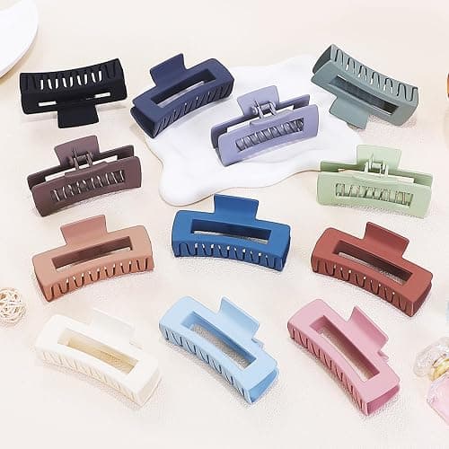 Sisiaipu Hair Clip - Claw, 4.1 Inch Extra Large for Thick, Long, Curly Hair, 12 Pcs, 12 Rubber Paint and Plastic Materials, Non-Slip Design, Women and Girls Hair Accessories - Multicolor thumbnail 4