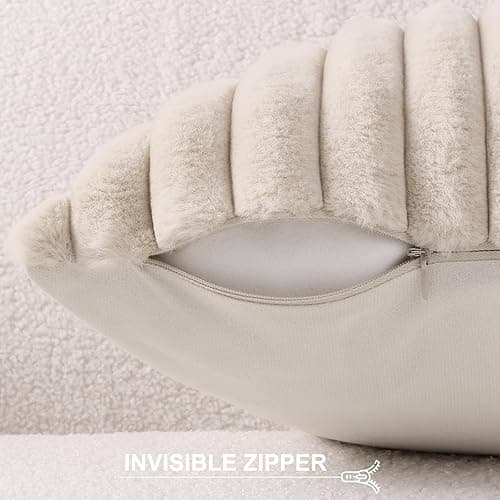 Pallene Faux Fur Plush Throw Pillow Covers 18x18 Set of 2, Luxury Soft Fluffy Striped Decorative Pillow Covers for Sofa, Couch, Living Room, Apricot - 18" x 18" (Pack of 2) - Apricot thumbnail 4