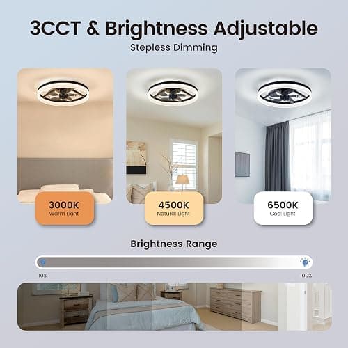 CubiCubi Modern Ceiling Fans, 20 Inch Black Ceiling Fan with Lights and Remote Control, APP, LED Fandelier with 3CCT and 6 Wind Speeds, Low Profile Ceiling Fans with Lights for Bedroom, Office thumbnail 5