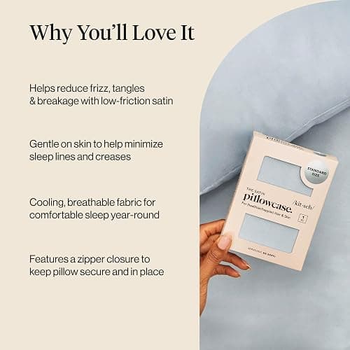 Kitsch Satin Pillowcase with Zipper - Standard Size, Haze Blue | Softer Than Silk Pillow Cases, Smooth Cooling Satin Pillow Case for Hair and Skin, Wrinkle-Free, Machine Washable thumbnail 7