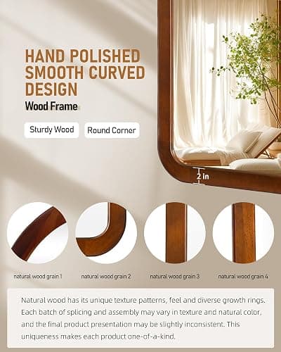 Arched Mirror 24 x 36 Inch,Walnut Brown Wood Rustic Bathroom Wall Mirror | Tempered Glass Hanging Mirror with Wooden Frame,Round corner Arch Farmhouse Vanity Mirror for Living Room,Entryway or Bedroom thumbnail 7