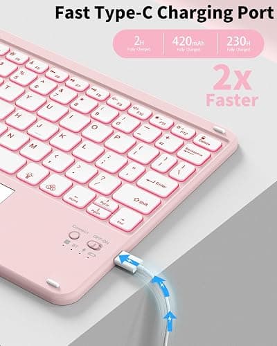 ZKTUYU for iPad (A16) 11th 10th Generation Case with Keyboard, 7-Colors Backlit, Folio Cover with Pencil Holder, Multi-Touch Trackpad, Detachable Keyboard for iPad 11/10.9-inch 2025/2022 (Baby Pink) thumbnail 9