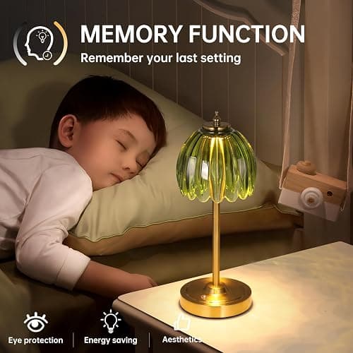 Shenmoyl Tulip Table Lamp with 5000mAh Battery & Touch Control, Cordless Small Table Lamp with 3 Colors, Dimmable Rechargeable Table Lamps for Living Room, Bedroom, Bedside, Nightstand (Green Tulip) thumbnail 7