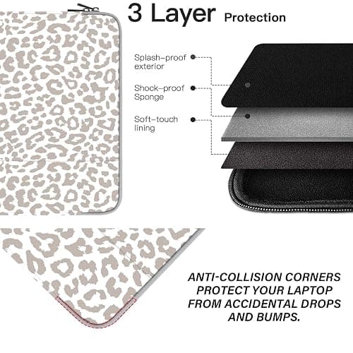GABraden Laptop Sleeve Bag 15.6-16 inch,Compatible with MacBook Air 15 inch M2 2023 A2941/16 Pro M2 A2780 M1 A2485 /Pro Retina 15 A1990,Chromebook,HP,15.3-16 inch Notebook（Grey Leopard Cheetah Bag） thumbnail 3