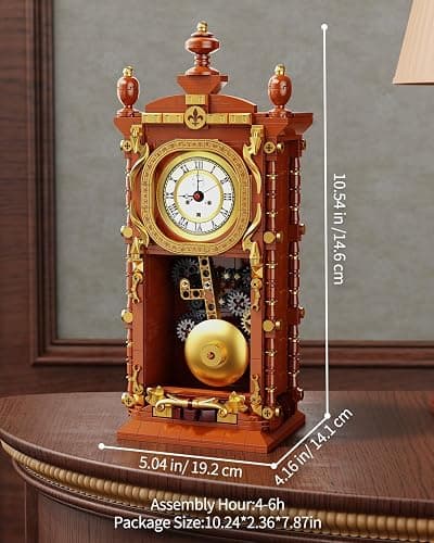 TYCOLE Vintage Pendulum Clock Building Block Set,Stem Toy with Real Clock Function and Linkable Mechanical Pendulum,Unique Home Decoration and Collectible for Adults&Kids 6+ thumbnail 2
