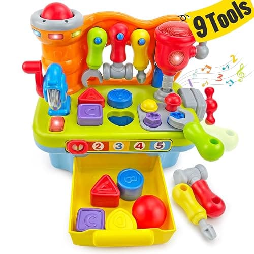 SunnyPal Toys for 1 Year Old Boy Birthday Gift, 9 in 1 Multifunction Music Workbench Learning Toy for Toddlers 1-3, Baby Toys 12-18 Months with Early Educational Sound Shape, Easter Basket Stuffers - Image 1