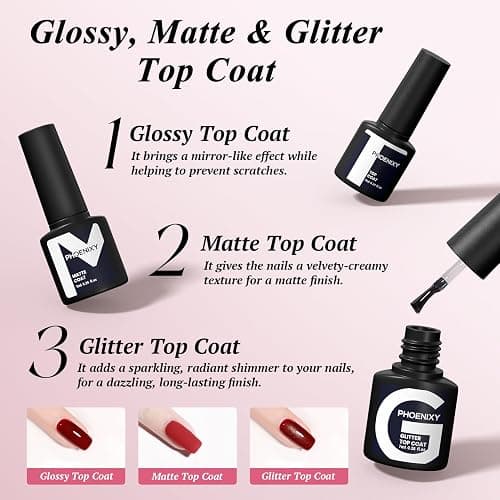 Phoenixy Gel Nail Kit, 72 Effects Gel Nail Polish Set with Base Top Matte Glitter Coat, 24 Colours Nails Kits with U V Lamp Manicure Set Gift for Women thumbnail 6