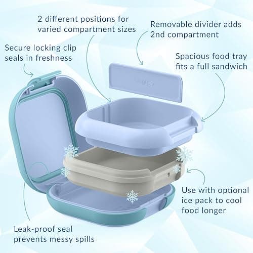 Bentgo Chill Mini Leak-Proof Lunch Box – Built-In Ice Pack Keeps Food Cold, 2.7-Cup Capacity for Snacks or a Sandwich, 3 or 4 Compartments, PFAS & BPA-Free, Ideal for Adults & Kids 3+ (Tide Blues) thumbnail 6