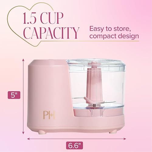 Paris Hilton 1.5-Cup Food Chopper, Stainless Steel Blade With One-Touch Pulse Control, Compact Mini Electric Chopper For Vegetables, Herbs, Nuts & Dressings, Pink thumbnail 3