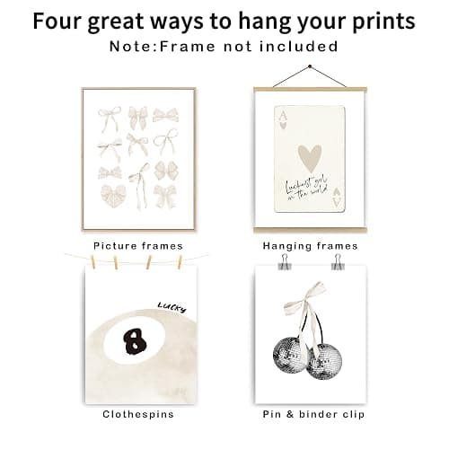 okaxscm Beige Coquette Trendy Preppy Wall Art Prints Set of 4, Coquette Room Decor, Preppy Room Decor Aesthetic, Beige Bow Disco 8 Ball Cherry Wall Decor Posters for Girls Bedroom Dorm, 8x10 Unframed thumbnail 2