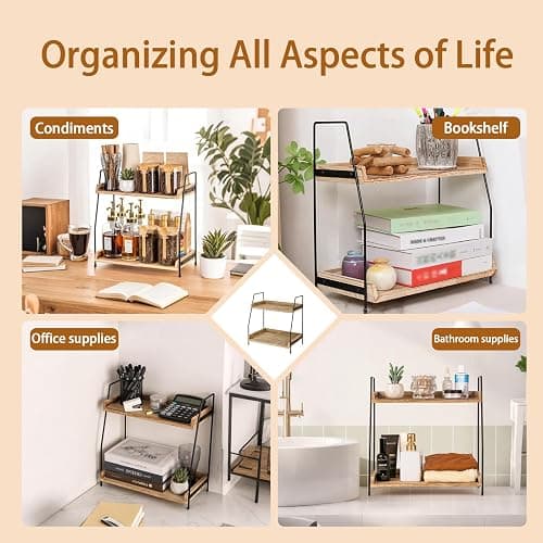 2 Tier Coffee Station Organizer for Countertop Coffee Bar Accessories and Organizer, Wooden Kitchen Counter Shelf Coffee Condiment Storage for Bathroom, Kitchen, Coffee Bar, Holiday Decorations thumbnail 5