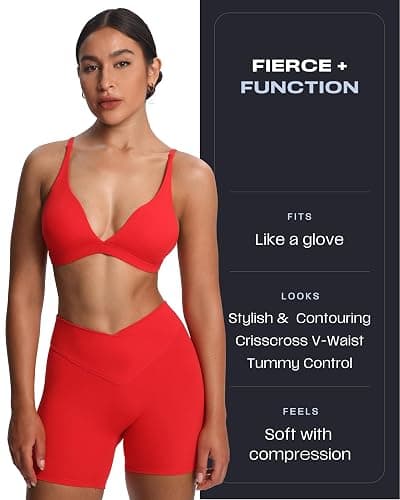 Aoxjox Roxxy Workout Biker Shorts for Women High Waisted Cross-Waist Crossover V Back Tummy Control Running Yoga Short 6" thumbnail 5