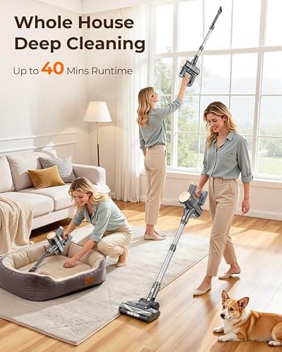 UML0 N8 Cordless Vacuum Cleaner,Lightweight Stick Vacuum with Powerful Suction,2200mAh Battery,40 Mins Runtime,Self-Standing,Rechargeable Vacuum Cleaners for Home Hardwood Floor Carpet Pet Hair thumbnail 3