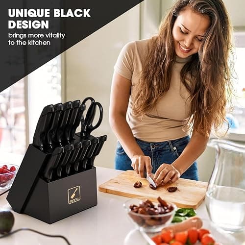 imarku Knife Set with Block, Sharp Knife Set with Built-in Sharpener, Japanese Stainless Steel Kitchen Knife Set with Non-Slip Ergonomic Handle, Dishwasher Safe, 14 PCS Christmas Gifts, Black thumbnail 2