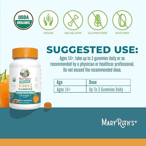 MaryRuth Organics Adult Vitamin C Gummies | USDA Organic | Vegan Chewable Vitamin C Gummies for Ages 14+ | for Immune Support & Overall Wellness | Vegan | Non-GMO | Orange Flavor | 60 Count thumbnail 3