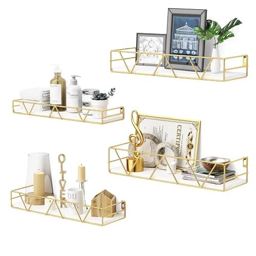 Amaoot Floating Shelves Set of 3, Home Wood Wall Shelf, Farmhouse Shelf for Bedroom, Wall Mounted Floating Shelf for Living Room, Bedroom, Bathroom, Kitchen, Office (Gold-4pcs) - Image 1