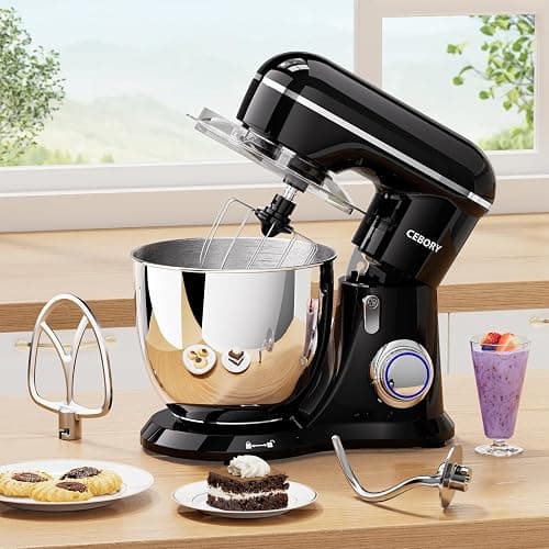 CEBORY 3-IN-1 Electric Stand Mixer, 6.5QT Bowl 660W 10-Speed Kitchen Mixer, Household Food Mixers include Dough Hook, Beater and Whisk, Bread Cake Mixer for Baking and Most Home Cooks, Black thumbnail 2