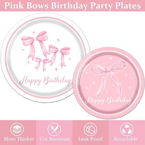 Pink Bow Birthday Party Supplies Serve 24, Coquette Birthday Decorations Include Bow Plates Napkins Cups Banner Tablecloth Cake Topper Balloons Bow Theme Tableware for Girls Bachelorette Decor thumbnail 4