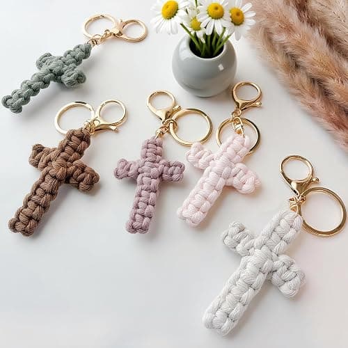 Macrame Cross Keychain,Jesus Key Chain Christian Car Accessories Handmade Soft Cross Keychain Boho Decor for Women Men Gifts thumbnail 4