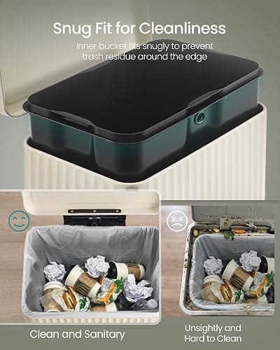 SONGMICS Trash Can, 13 Gallon (50 L) Garbage Can for Kitchen, with Lid, Pedal, and Removable Inner Bucket, Soft Close, Stainless Steel, 15 Trash Bags (Code K) Included, Cream White ULTB586LZ01 thumbnail 6